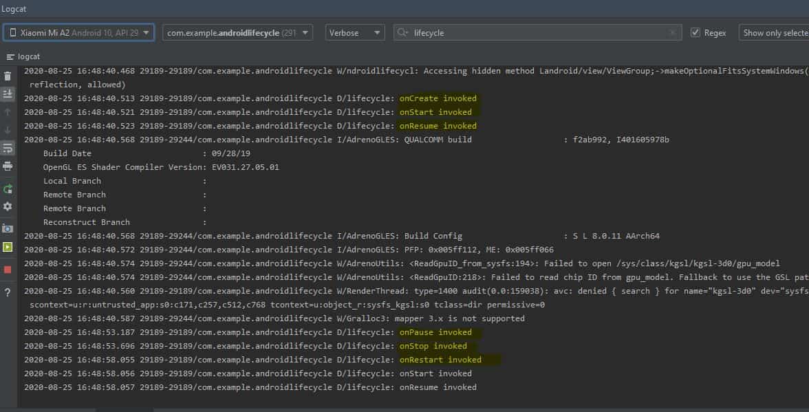 Android Life Cycle Activity
