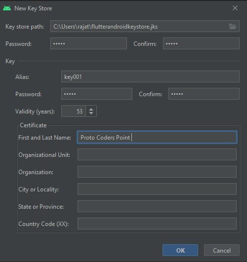 How to Generate Signed apk in flutter android studio