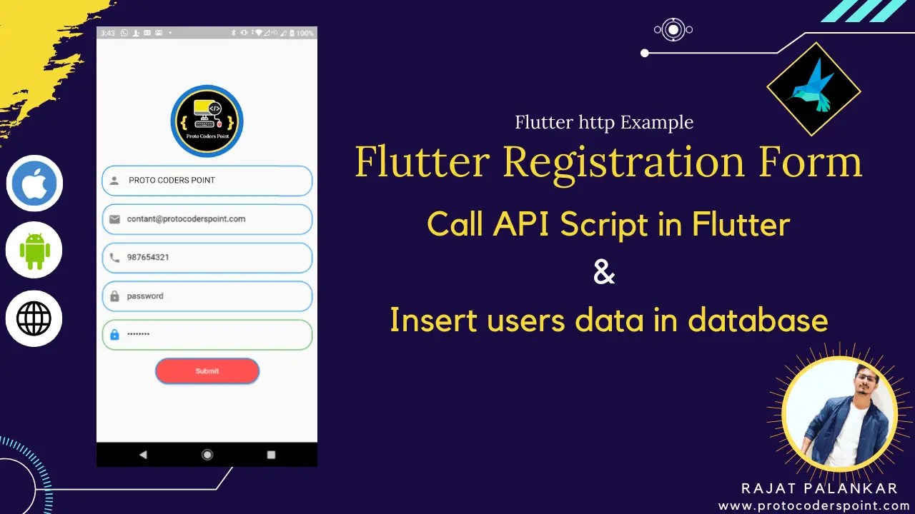 Flutter Registration api call in flutter to store data to database