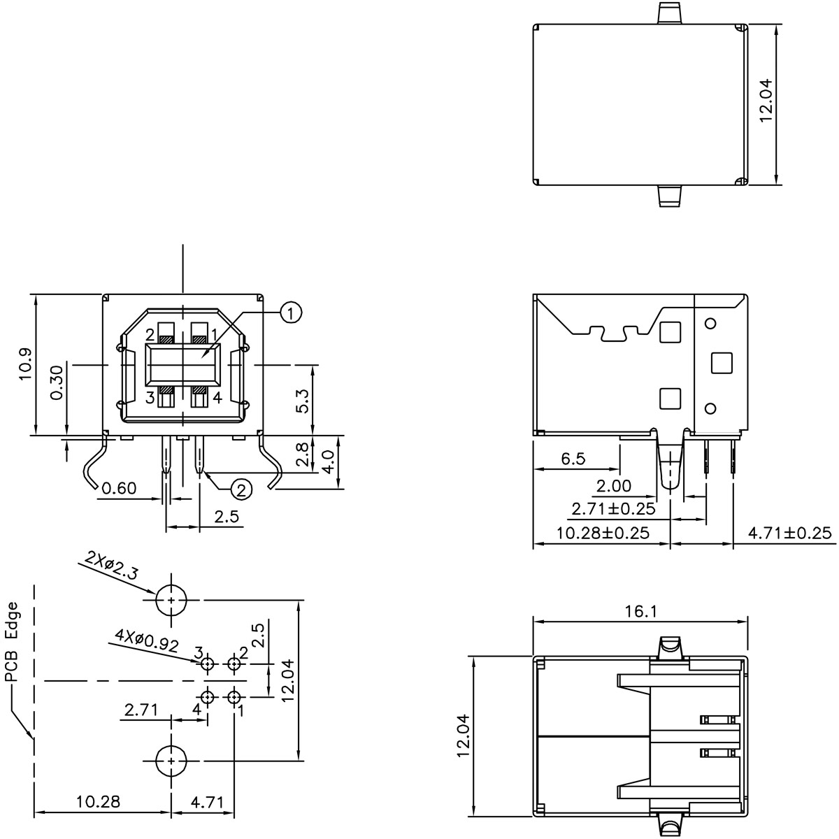 USB Type B Female Connector Protostack