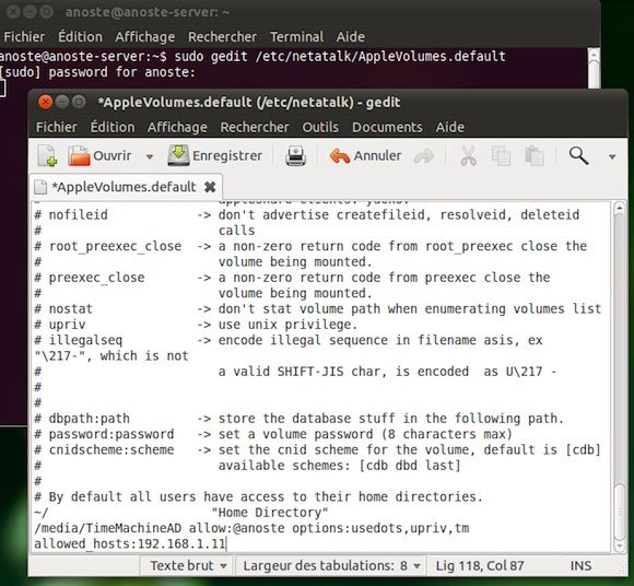 Configurer une sauvegarde réseau Time Machine vers un serveur Linux