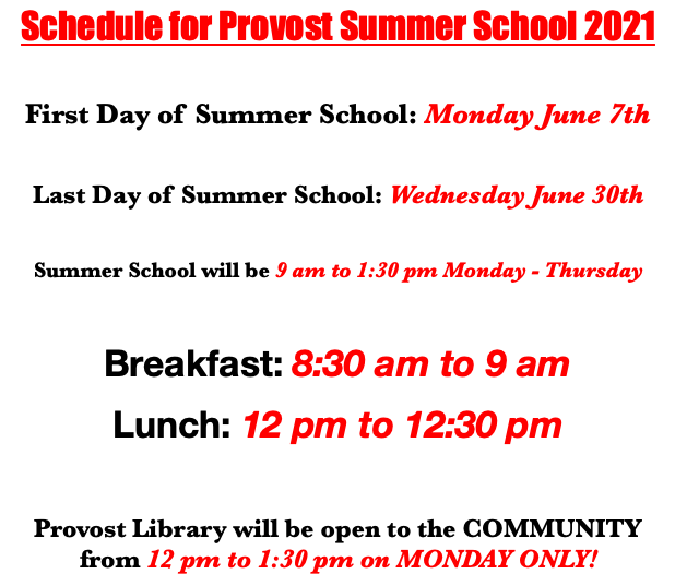 Summer School 2021 Provost Elementary School
