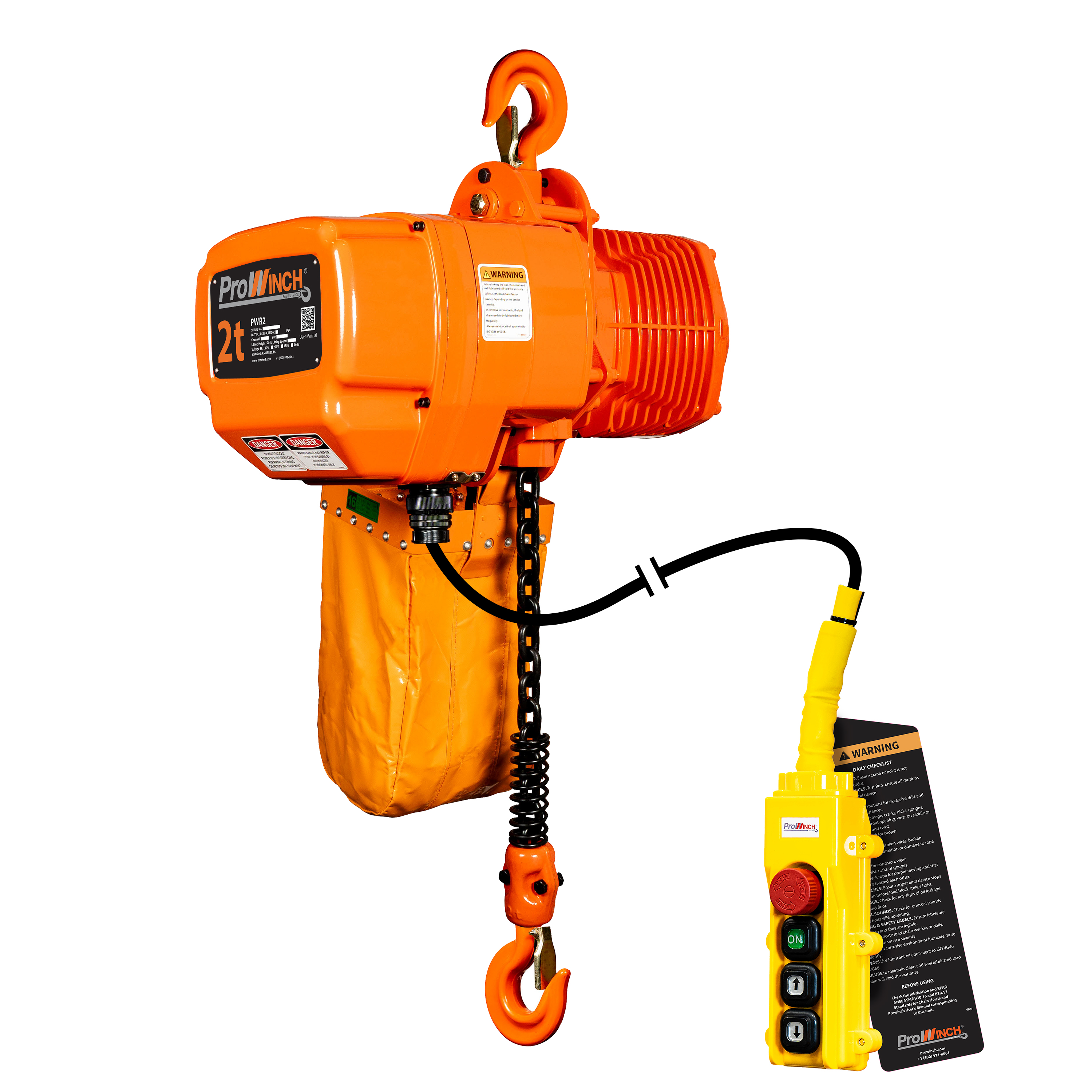 2 Ton Electric Chain Hoist 20ft G100 Chain M4/H3 220240/380/460V