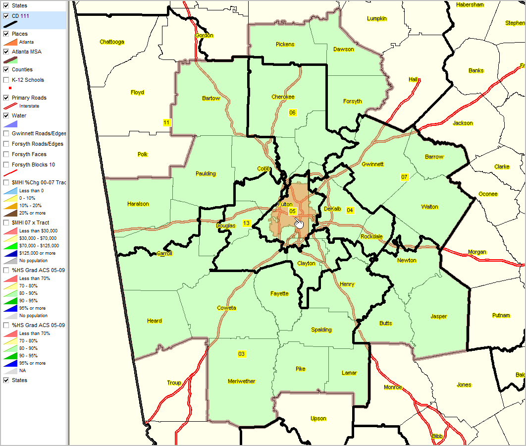 Atlanta, Georgia (GA) Zip Code Map Locations, Demographics list.