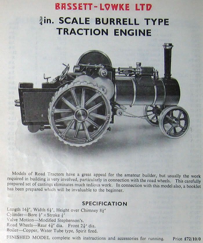 Bassett Lowke 3/4 inch traction engine plans and parts Home Model