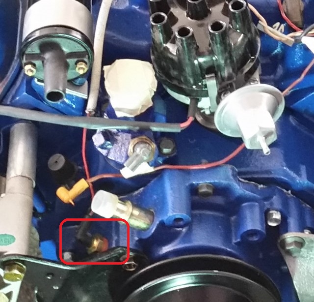 Water Temp sender in water pump - 351C | '71 - '73 Vintage Ford Mustang