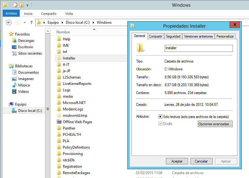 Liberar espacio en carpeta Installer de Windows, reducir caché