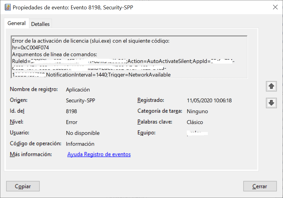Solución al error en la activación de licencia slui.exe hr 0xC004F074
