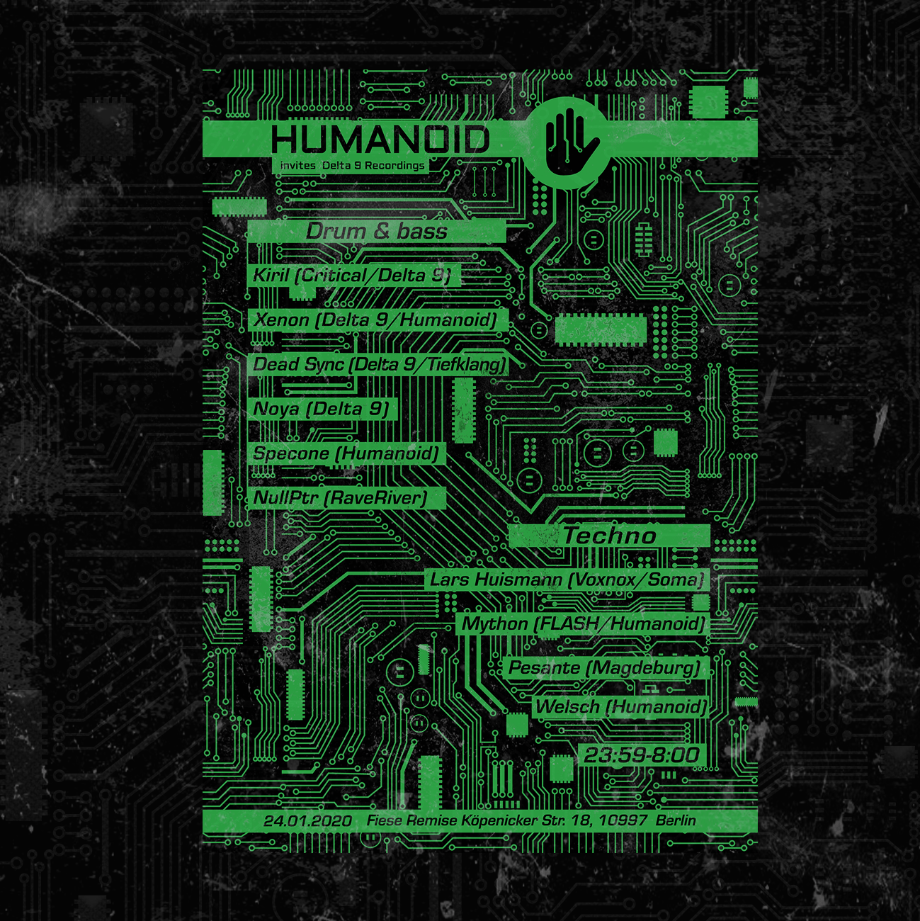 DnB Humanoid Invites Delta 9 Recordings Fiese Remise, Berlin, 12.01