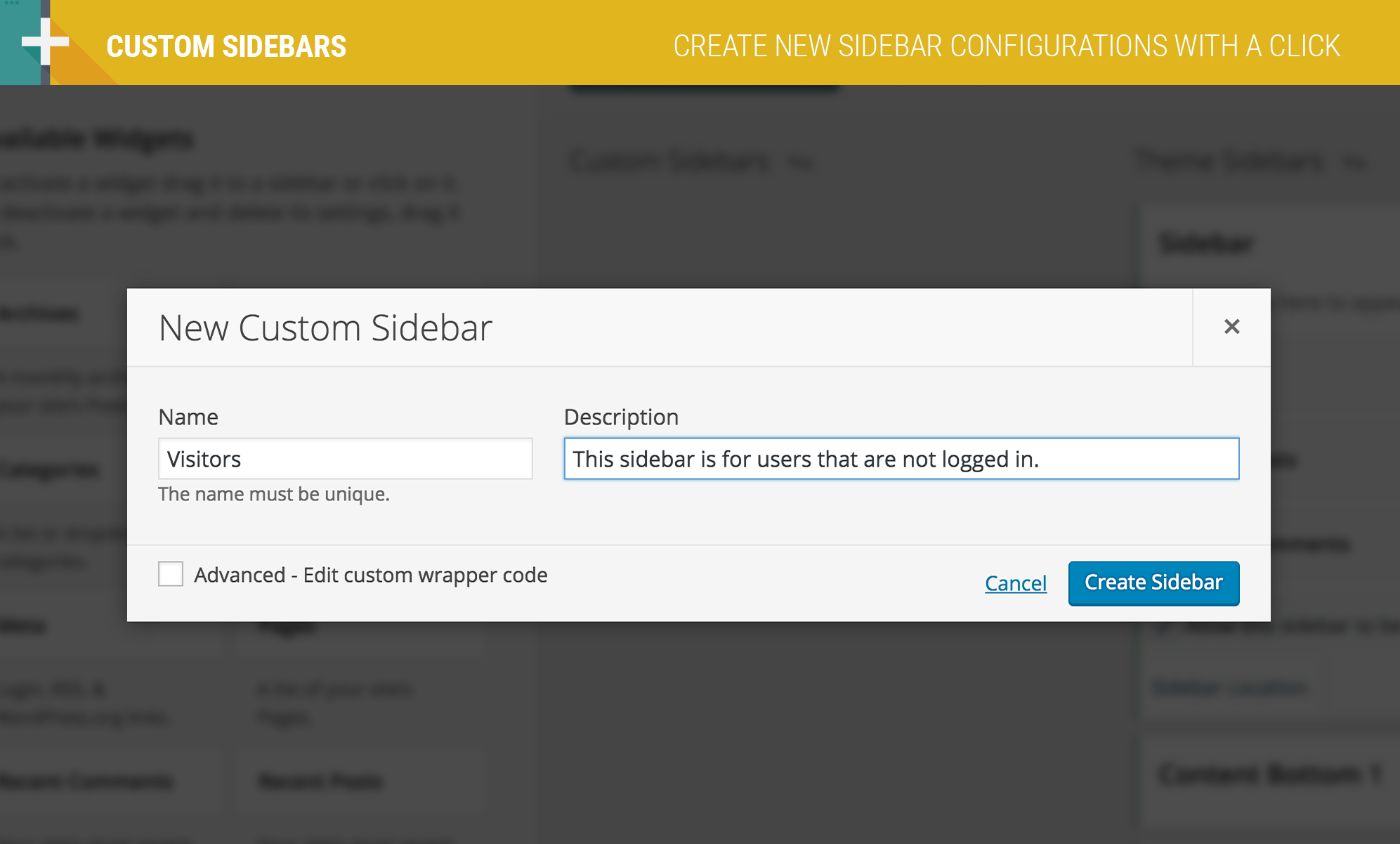 Custom Sidebars Dynamic Sidebar Widget Area Manager WordPress
