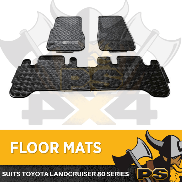 Rubber Floor Mats Front & Rear to suit Toyota Landcruiser 80 Series PS4X4