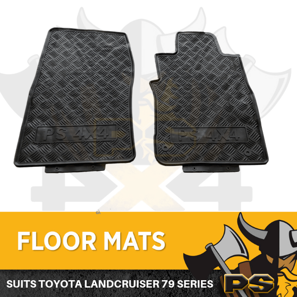 FRONT RUBBER FLOOR MATS TO SUIT TOYOTA LANDCRUISER 79 SERIES 2PC PS4X4