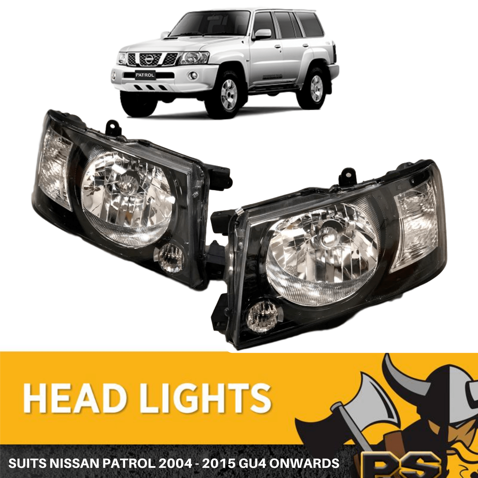 BLACK SMOKED NISSAN PATROL SET OF HEADLIGHT LIGHTS GU4+ 10/20042015