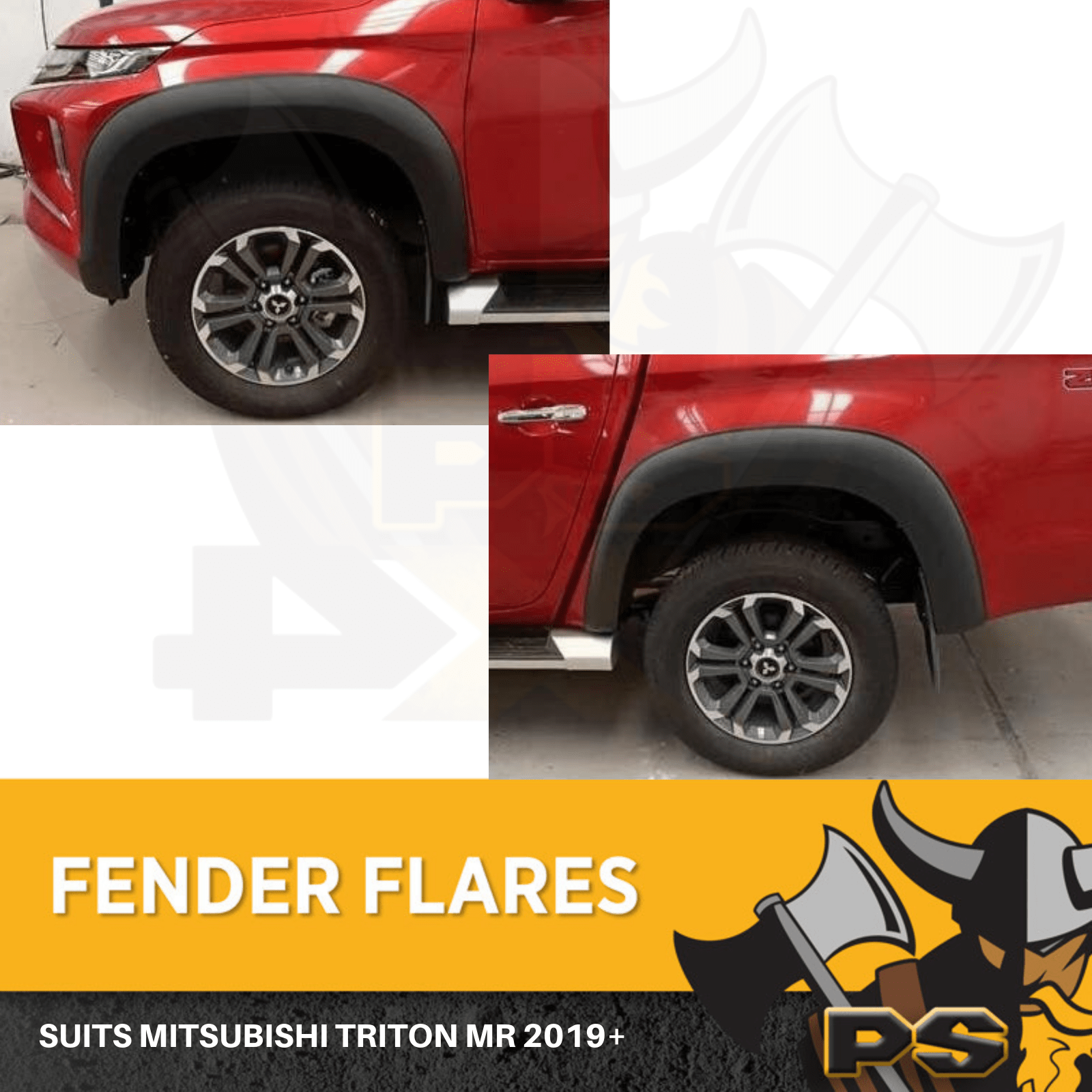 MITSUBISHI TRITON FENDER FLARES 2019+ MR MATTE BLACK ABS front+rear GUARD PS4X4