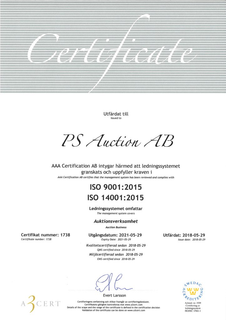 ISO Certifiering 9001 & 14001 Auktioner online Nätauktioner