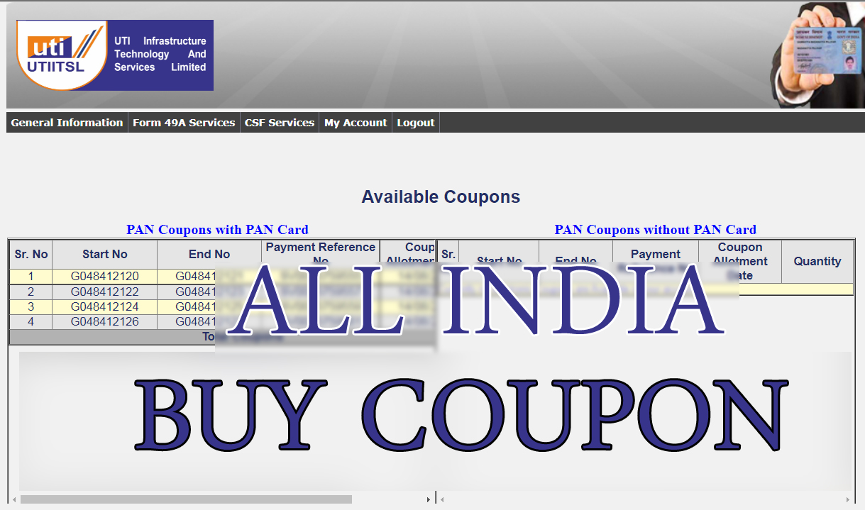 PAN Coupon PSA UTI [Pan Solution And Update Tech Information]