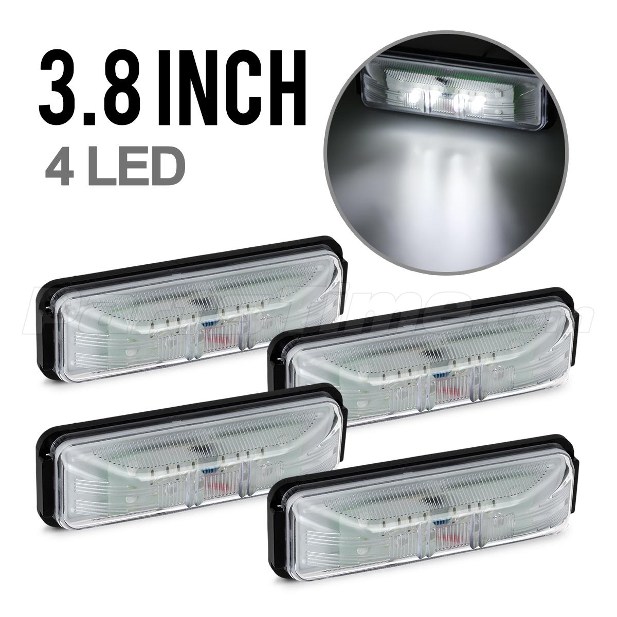 (4) 4" Clear Lens White Led Fender Marker Light Trailer Truck Black
