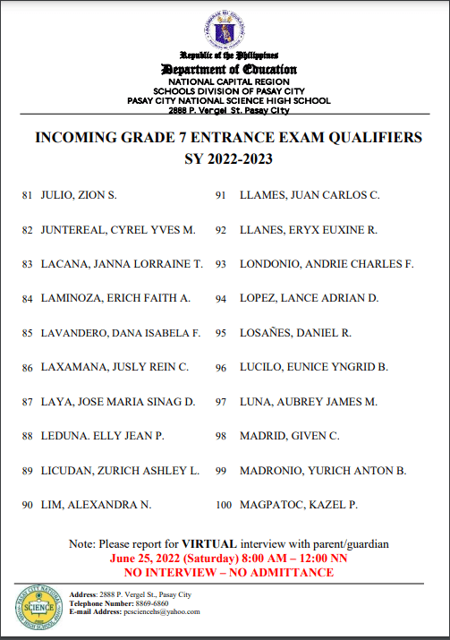[Campus News] Grade 7 and Grade 11 Entrance Exam Qualifiers SY