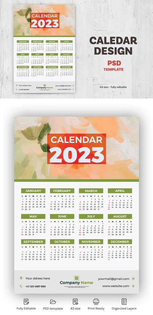A3 Calendar 2023 Design PSD Template Miscellaneous Templates Free