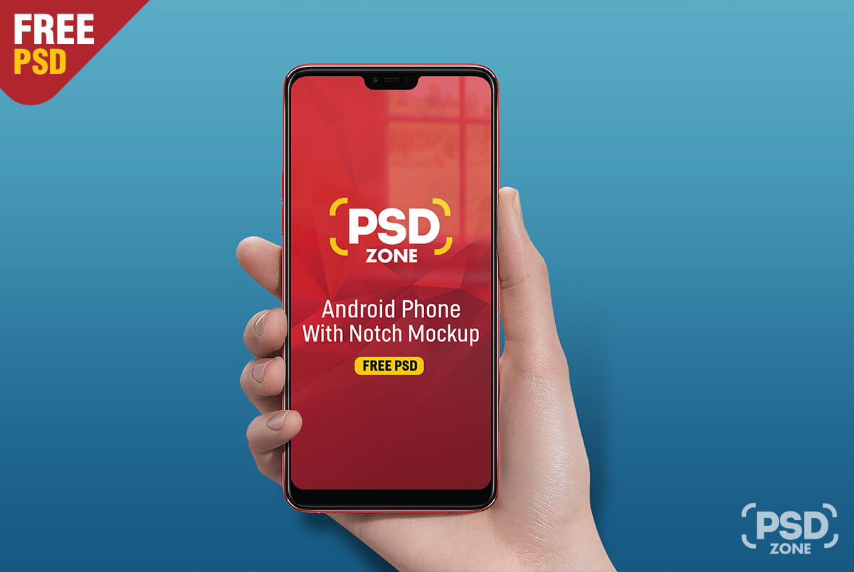 Android Phone with Notch Mockup PSD Zone