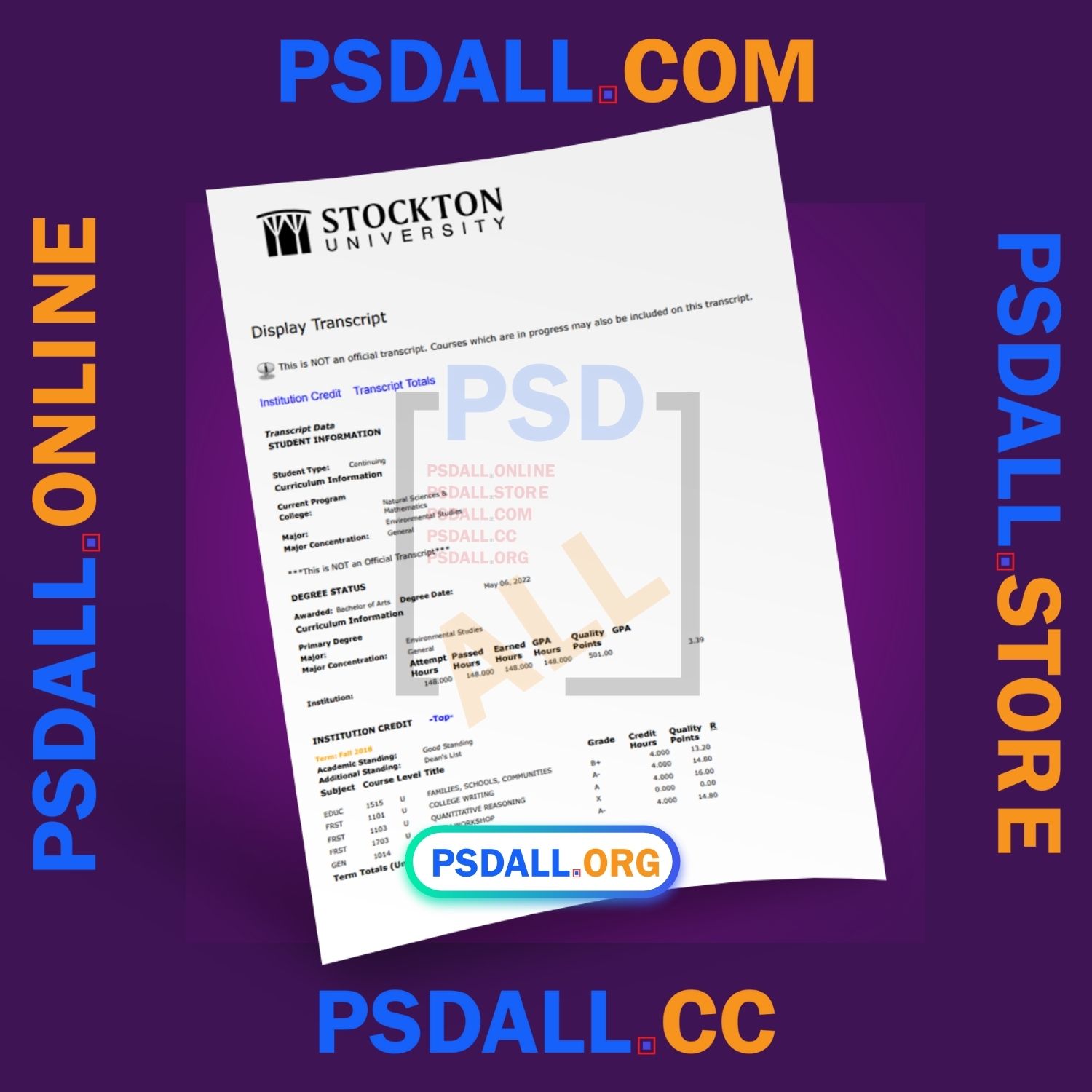 Stockton University Transcript Template in PDF Format