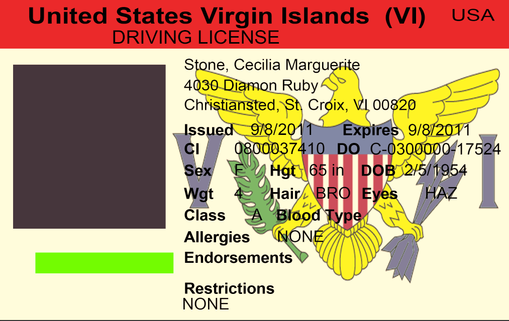 US Virgin Islands driving licence psd template [2019]