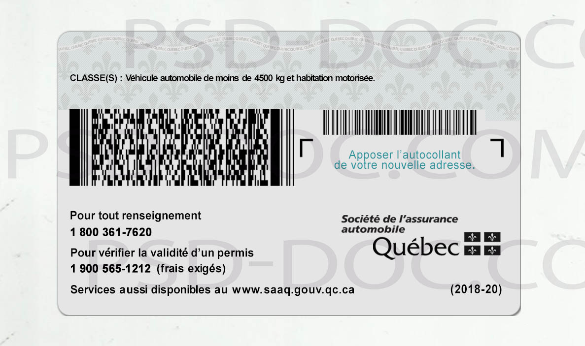 Canada Quebec Driver License front + back PSD Store