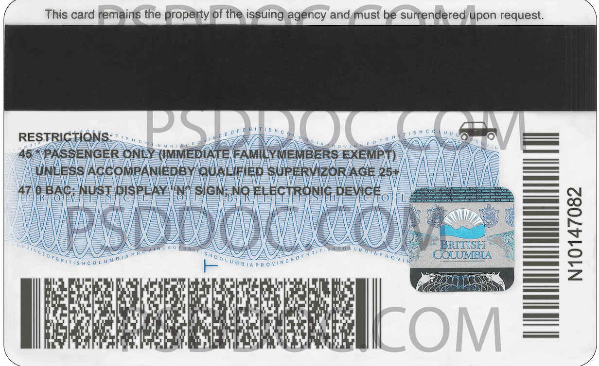 Canada British_Columbia Driver License front back sides PSD Store