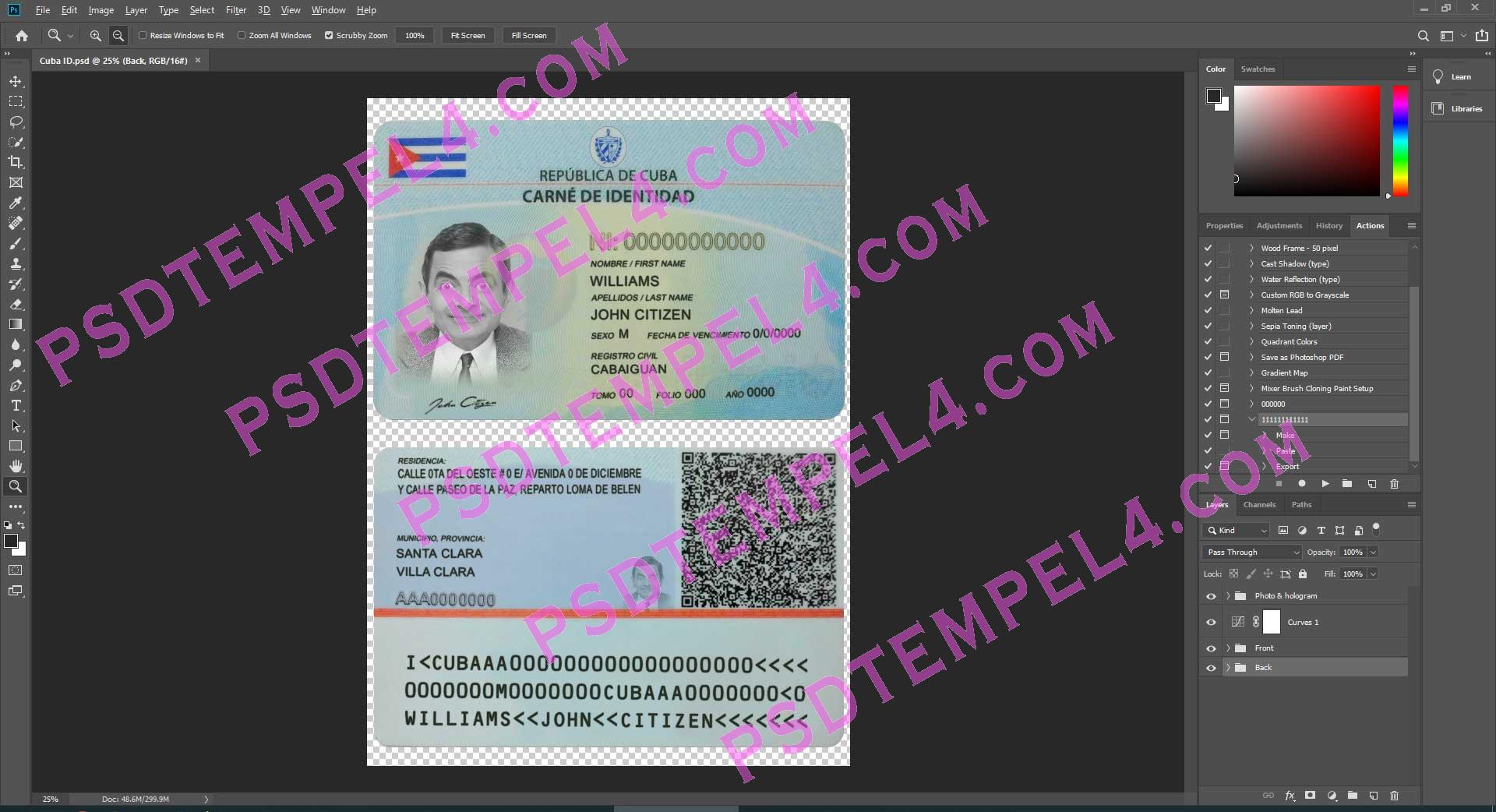 Cuba id card template psd fake fully editable high quality