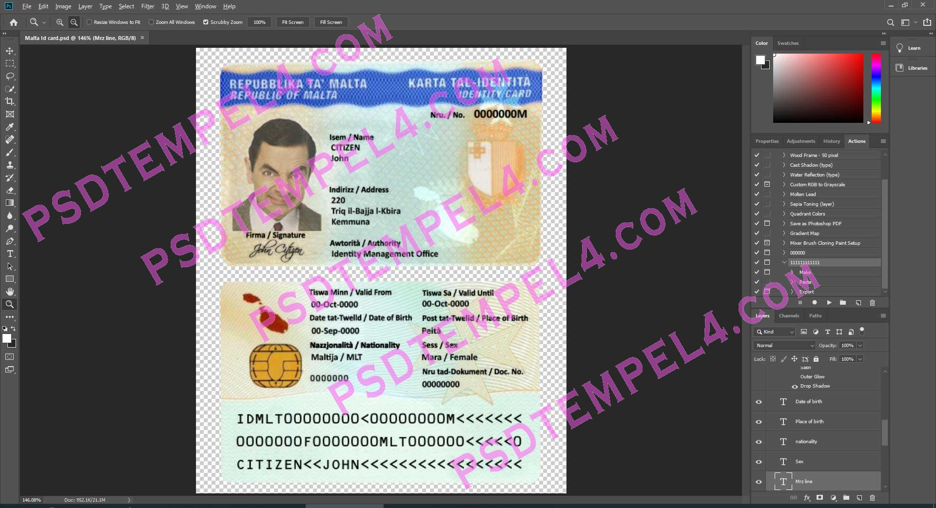 Malta id card template psd fake fully editable high quality
