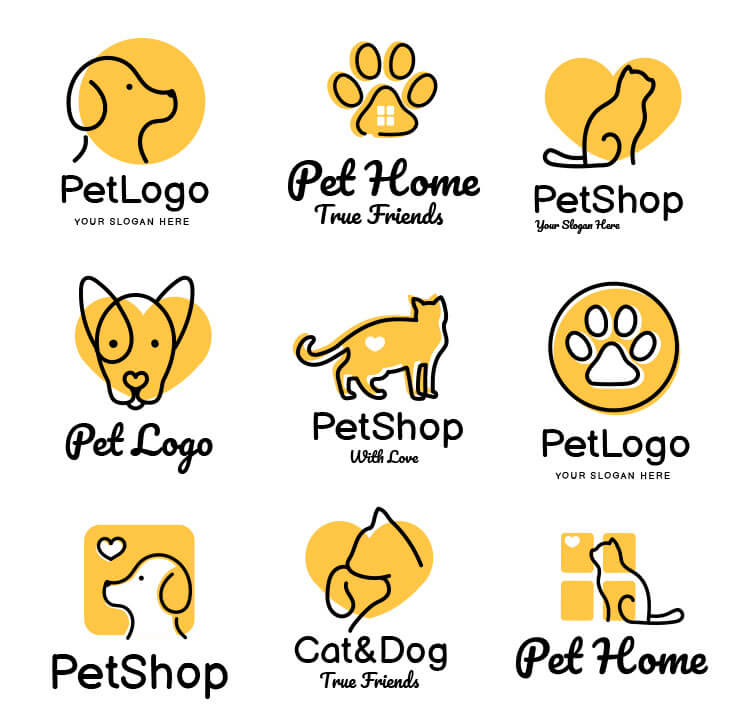 Modern Out line style Pet Logo Designs set free Vector, EPS, PSD Templates PsFiles