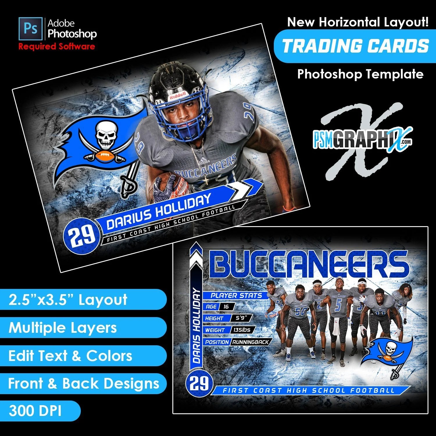 Rivet V4 Game Day Trading Card Template PSMGraphix