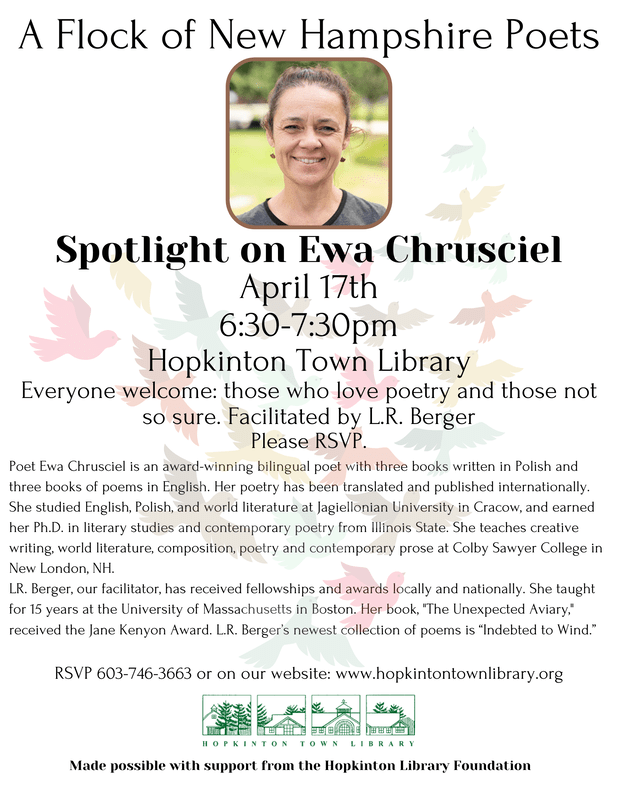 April 17 Ewa Chrusciel at Hopkinton Town Library Poetry Society of