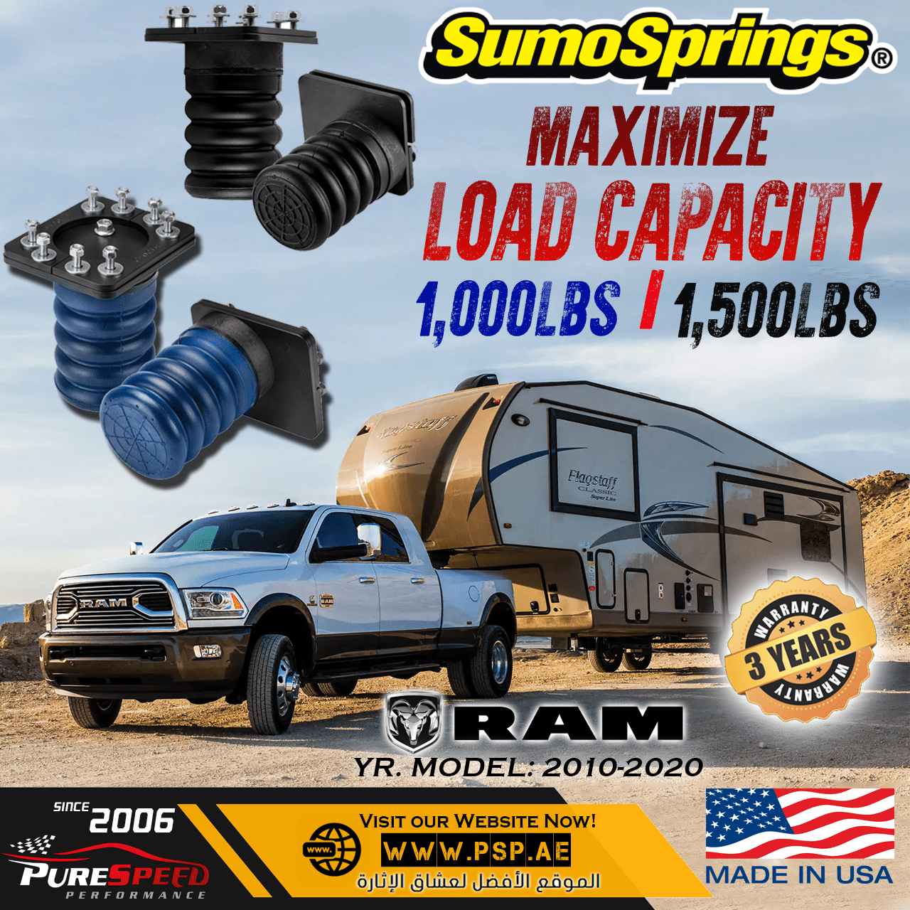 Sumo Rear Helper Springs 1,500lbs for Dodge RAM 2010Up Pure Speed