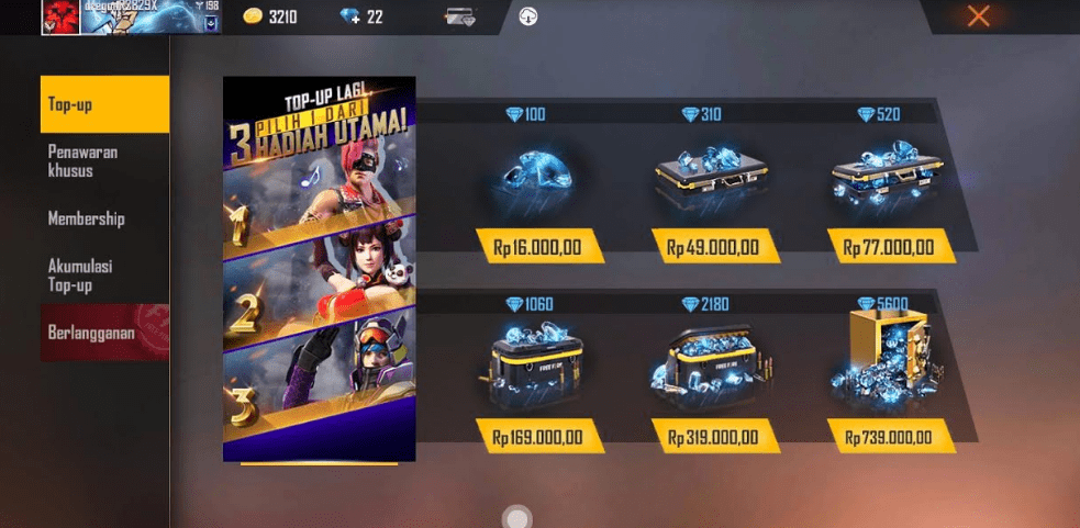 Cara Top Up Diamond Free fire di Indomaret / Alfamart