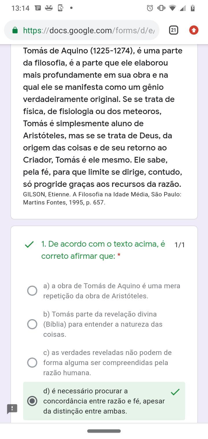 (Ufu 2012) A teologia natural, segundo Tomás de Aquino (12251274), é