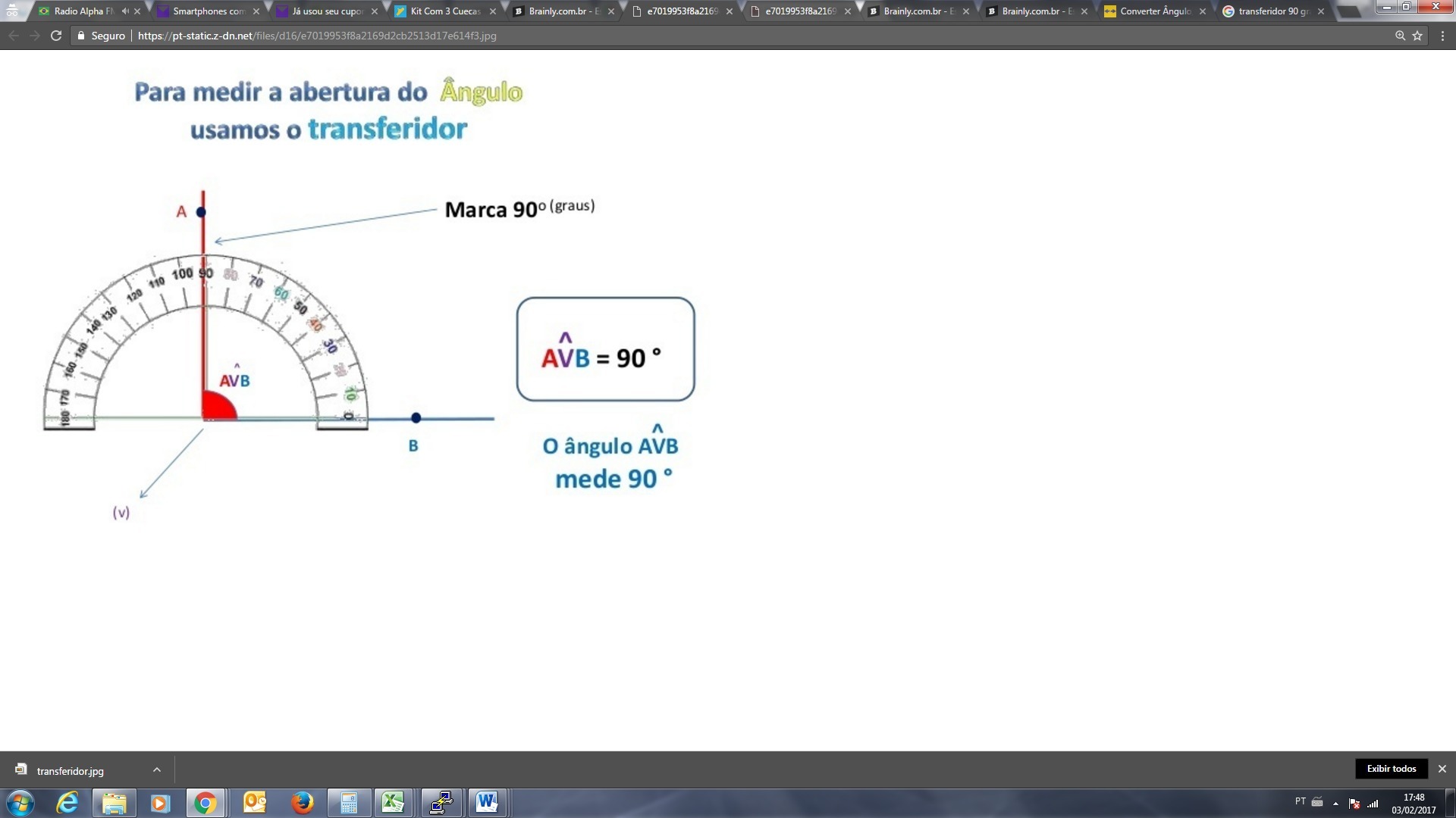 Usando um transferidor, construa um ângulo equivalente a 100 grados