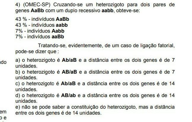 Cruzandose um heterozigoto para dois pares de genes AaBb com um duplo