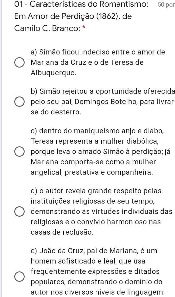 01 Características do Romantismo Em Amor de Perdição (1862), de