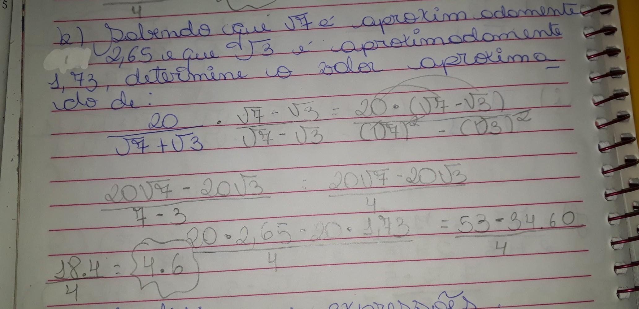 Sabendo que raiz de 7 é aproximadamente 2,65 e que raiz de