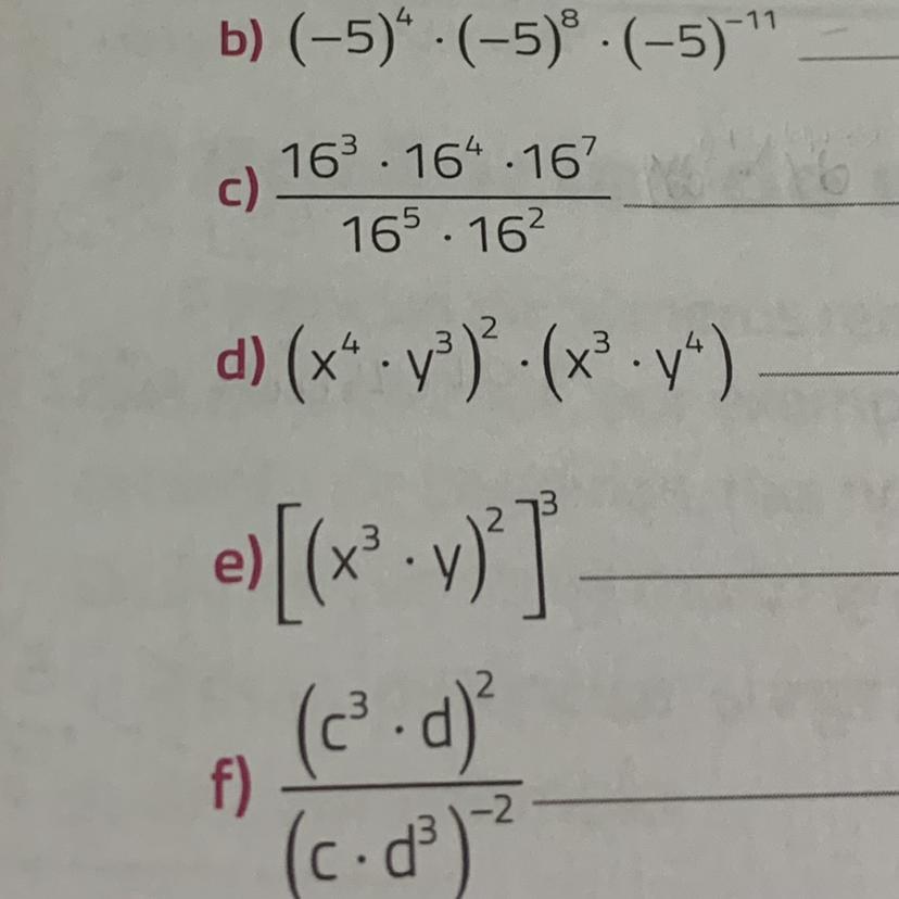 Utilize as propriedades de potência escreva as expressões