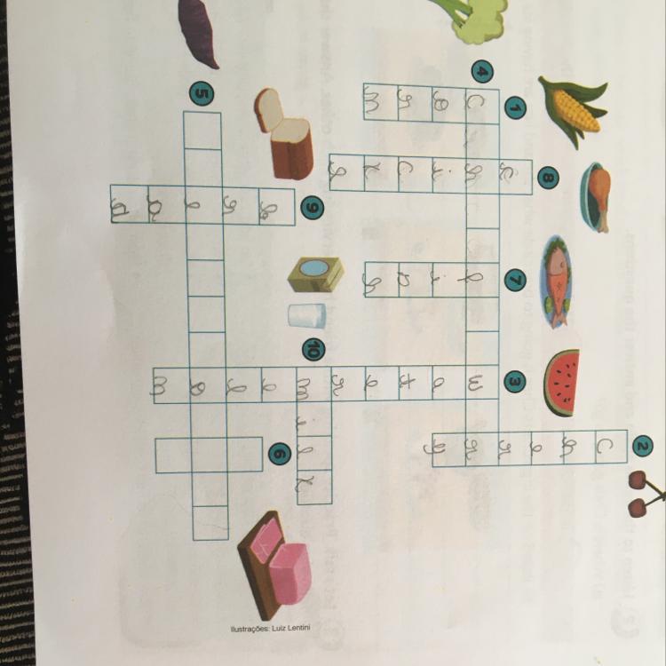 complete the crossword with the name of the food items.