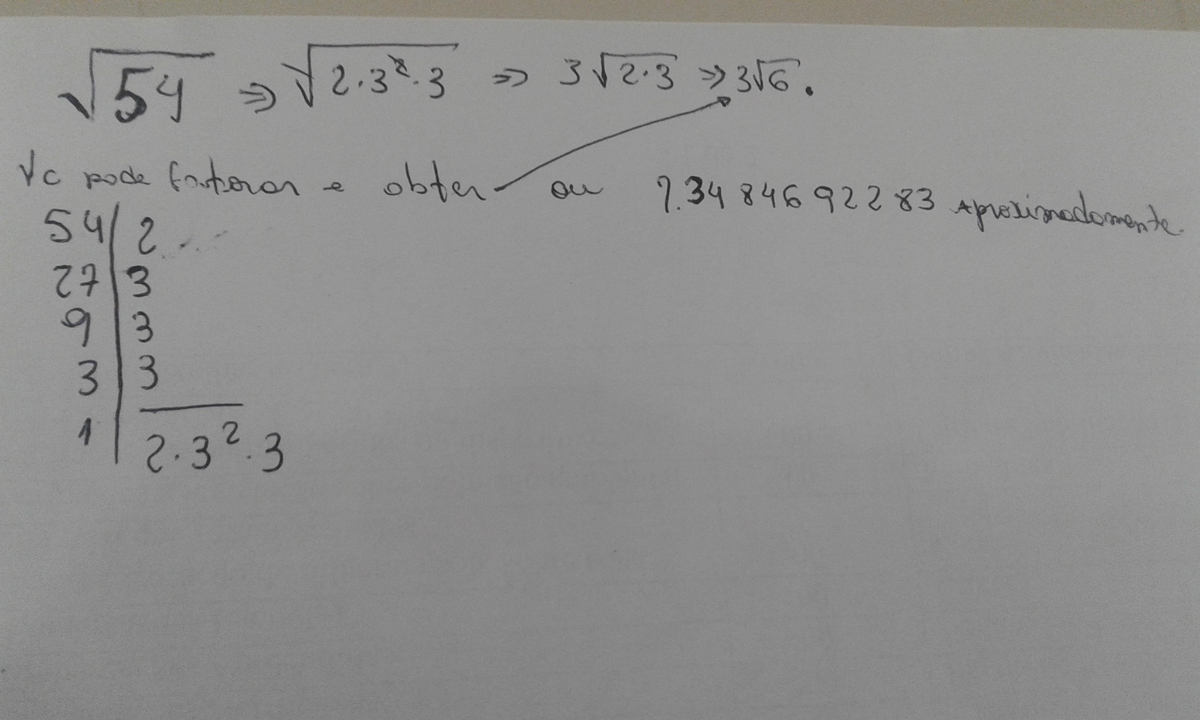 qual é a raiz quadrada de 54?