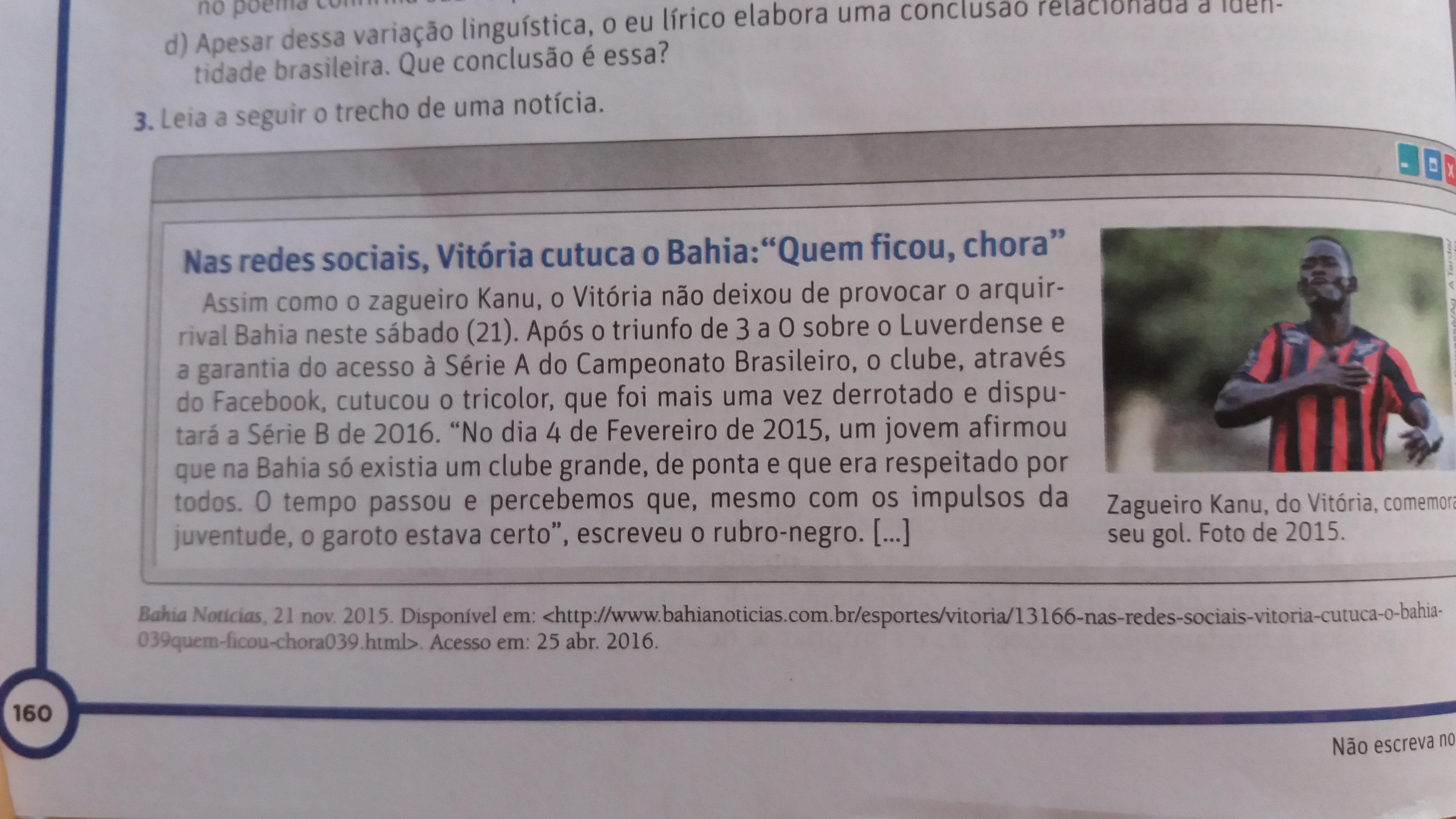 Leia a seguir o trecho de uma notícia. a)No título e ao