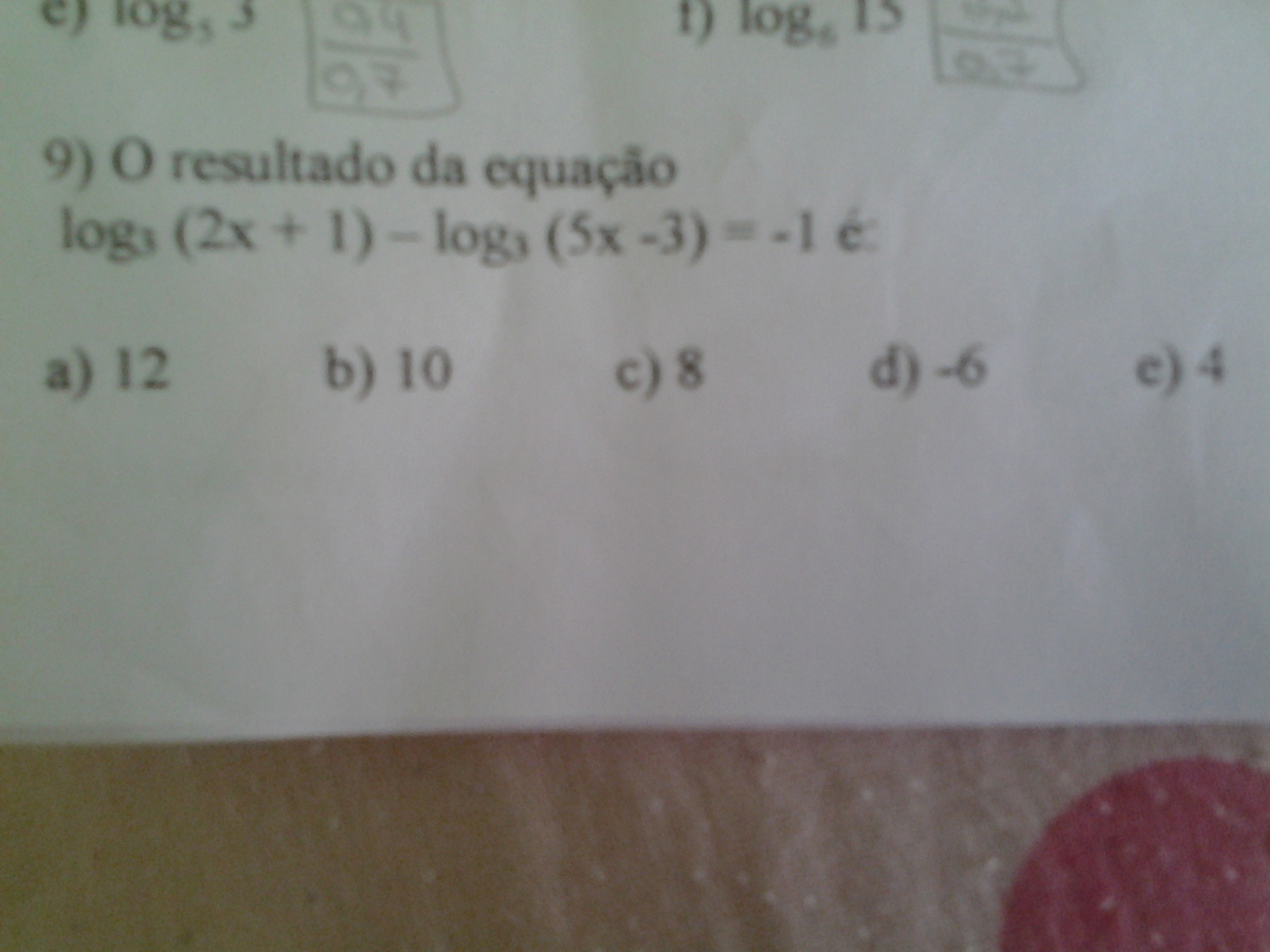 qual é o resultado da equação log3 (2x 1) log3 (5× 3