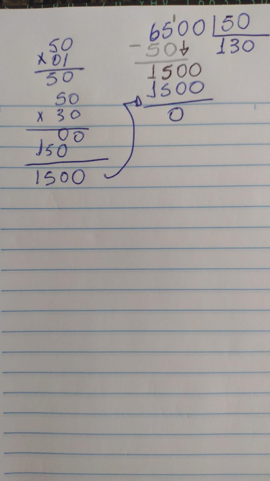 6500 dividido (÷) por 50 é ? Preciso da conta