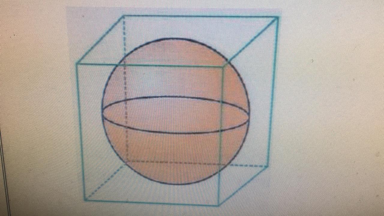 Na figura, a esfera está inscrita no cubo. Se o volume do cubo é igual