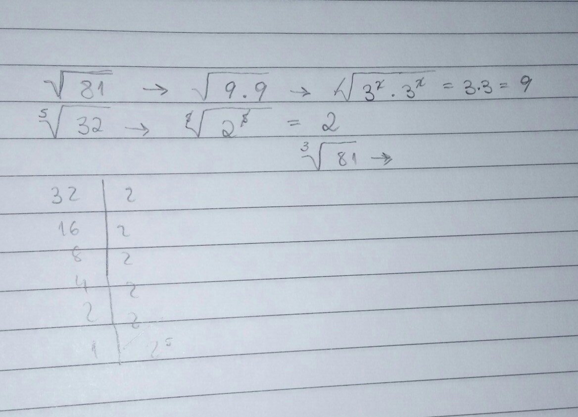 Calcule as raízes por fatoração do radicando a)raiz quarta