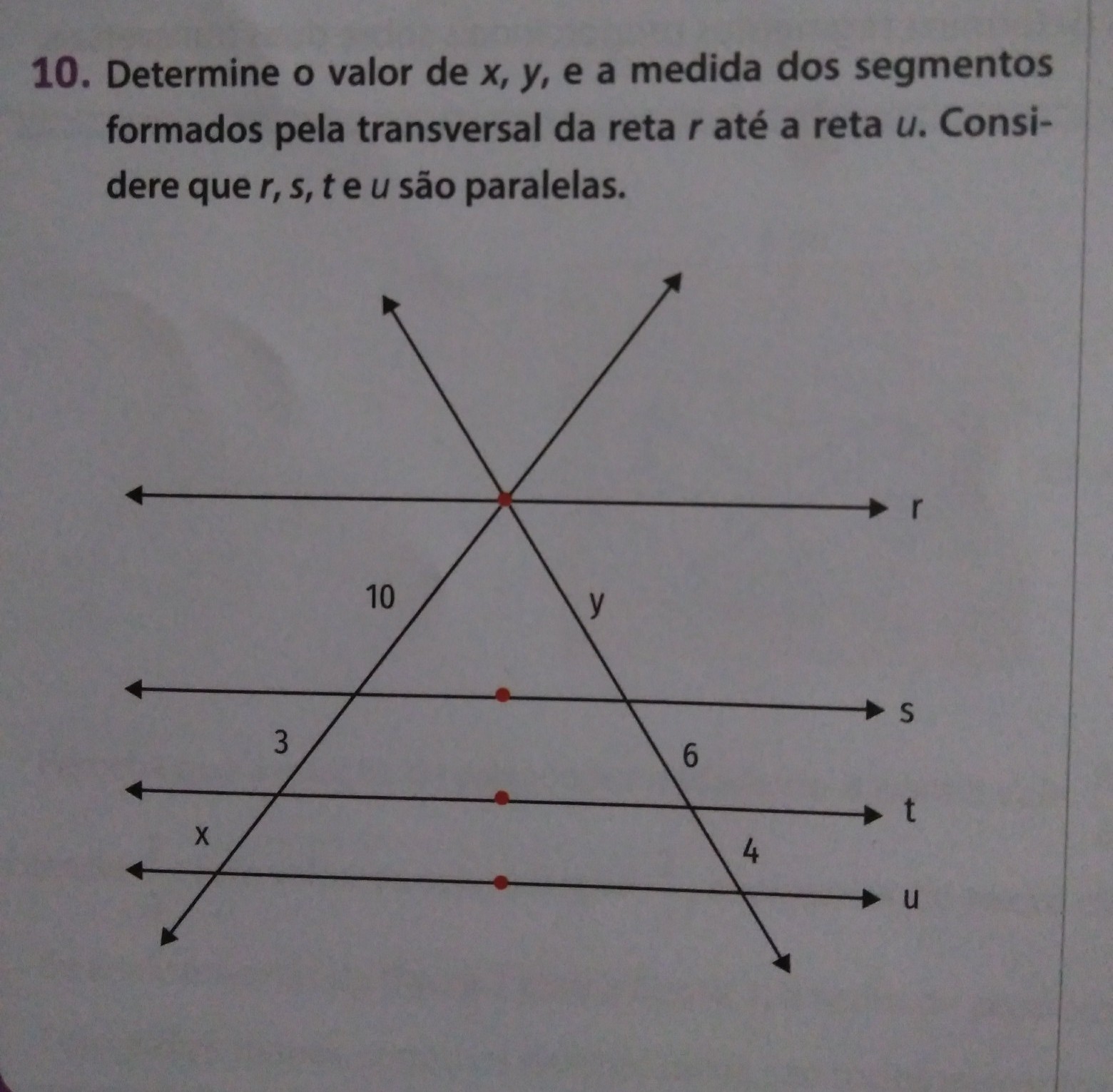 determine o valor de x, y, e a medida dos segmentos