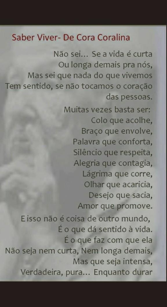 Para você, as frases do poema Saber viver de cora coralina